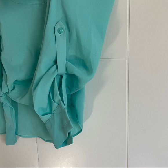 3/$45 Teal Button Up Tie Front Blouse - Picture 4 of 5